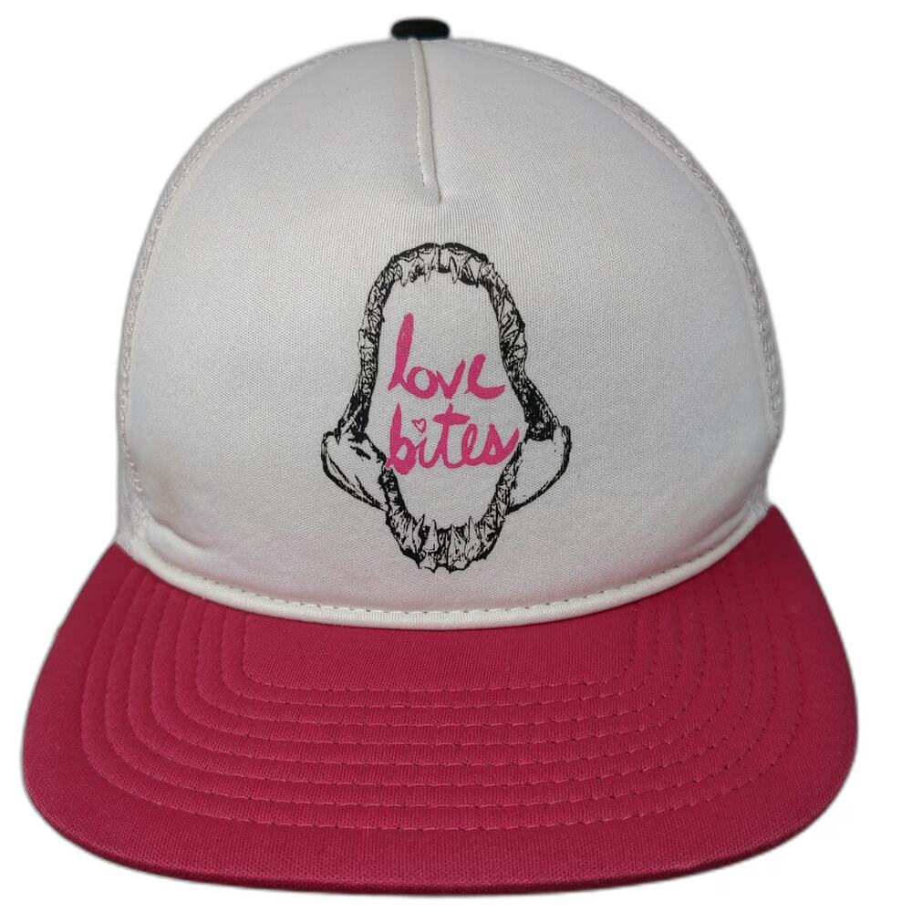 Flomotion Trucker Hat White Pink One Size Shark Jaws Love Bites Foam Snapback